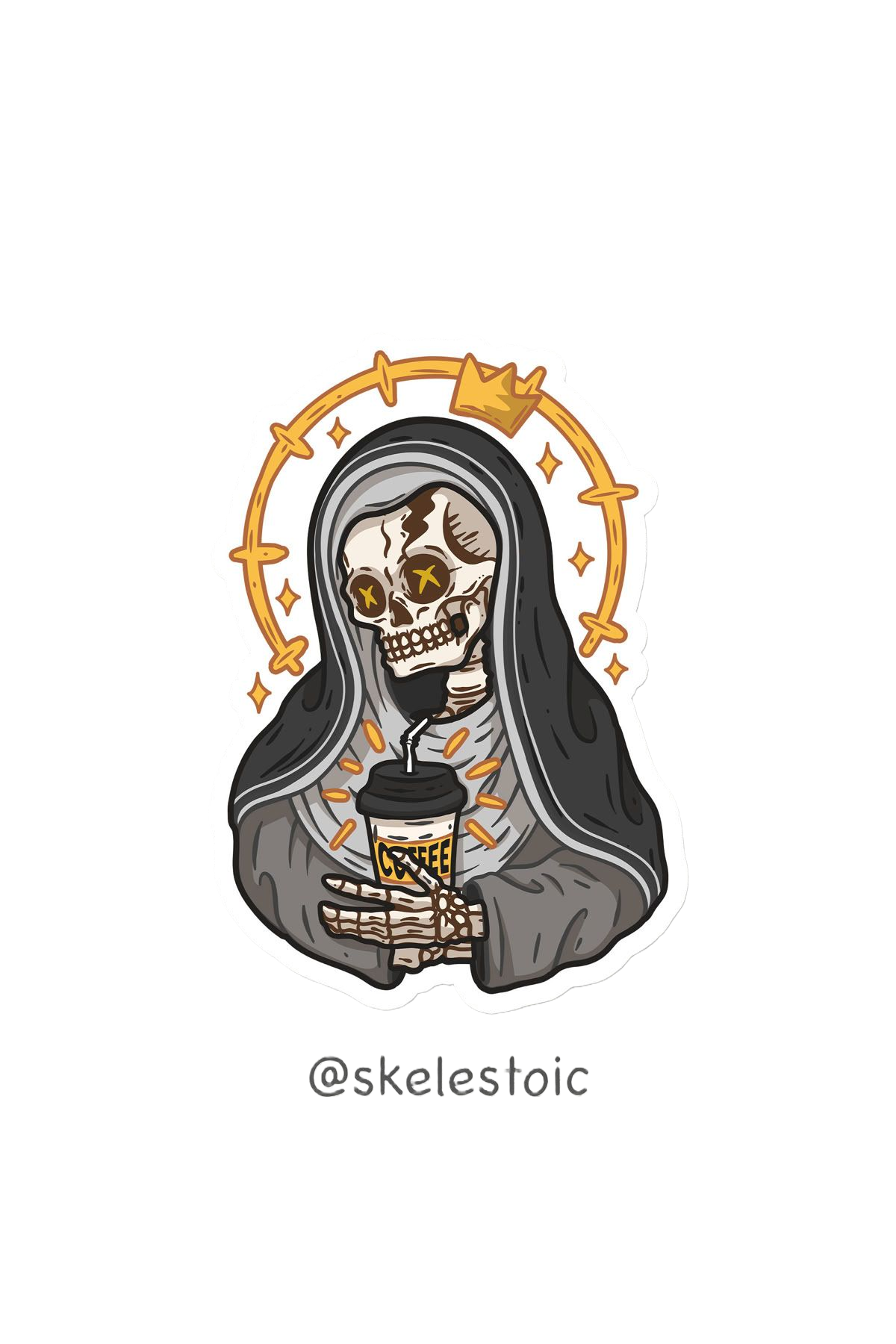 All Hail Coffee Lovers Skull Kiss Cut Skelestoic